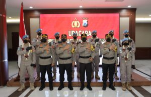 Kapolda Jatim Pimpin Upacara Penyambutan Personil Polda Jatim Satgas Garbha FPU 2 Minusca dan Satgas Garbha FPU 12 UNAMID /UN