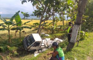 Pickup Masuk Sungai, Akibat As Roda Mobil Patah, Depan UD Ersan Desa Srandil, Jambon