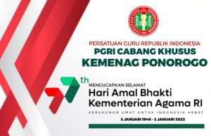 PGRI Cabang Khusus Kemenag Ponorogo Mengucapkan Selamat Hari Amal Bhakti Kemenag Ke-77, Kerukunan Umat untuk Indonesia Hebat