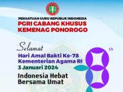 PGRI Cabang Khusus Kemenag Ponorogo Selamat Hari Amal Bakti Kementerian Agama RI Ke-78