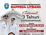 Bappeda-Litbang Kabupaten Ponorogo Mengucapkan Selamat 3 Tahun Kepemimpinan Bupati H Sugiri Sancoko SE MM & Wabup Hj Lisdyarita SH