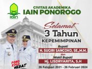 Civitas Akademika IAIN Ponorogo Mengucapkan Selamat 3 Tahun Kepemimpinan Bupati H Sugiri Sancoko SE MM & Wabup Hj Lisdyarita SH