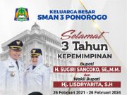 Keluarga Besar SMAN 3 Ponorogo Mengucapkan Selamat & Sukses 3 Tahun Kepemimpinan Bupati H. Sugiri Sancoko, SE, MM-Wabup Hj. Lisdyarita, SH
