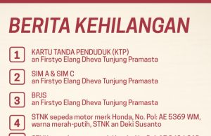 Pengumuman Kehilangan STNK, SIM, KTP & Kartu BPJS