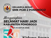 Keluarga Besar SMK PGRI 2 Ponorogo Mengucapkan Selamat Hari Jadi Ke-529 Kabupaten Ponorogo: Kidung Aruna Kinanthi