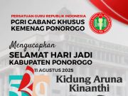 Keluarga Besar PGRI Cabang Khusus Kemenag Ponorogo Mengucapkan Selamat Hari Jadi Ke-529 Kabupaten Ponorogo: Kidung Aruna Kinanthi