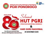 Keluarga Besar PGRI Kabupaten Ponorogo Mengucapkan Selamat HUT Ke-80 PGRI & Hari Guru Nasional (HGN) 25 November 2025