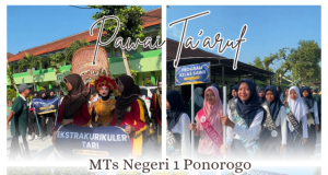 Istimewa, Pawai Ta’aruf Puncak Matamuda MTsN 1 Ponorogo: Unjuk Program Unggulan & Berbagi 100 Paket Sembako